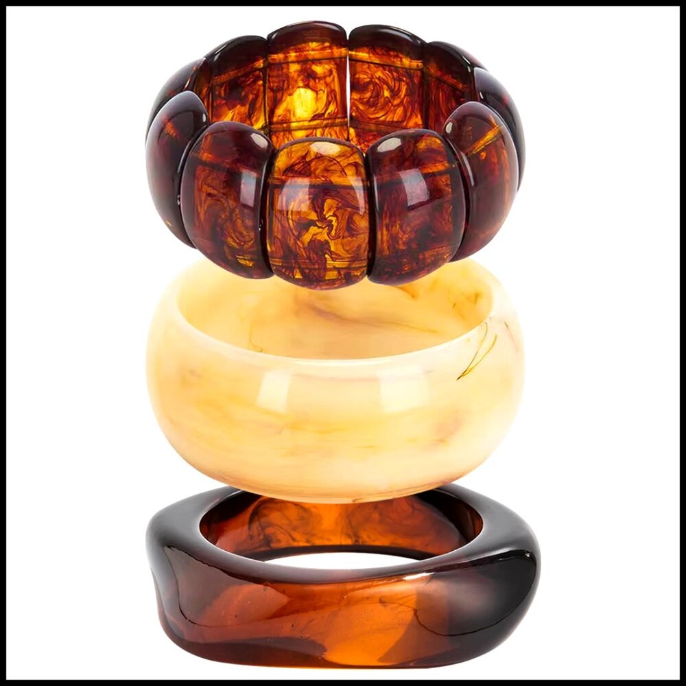 Chunky Tortoise Shell Resin Bangle Set Stackable … - image 1